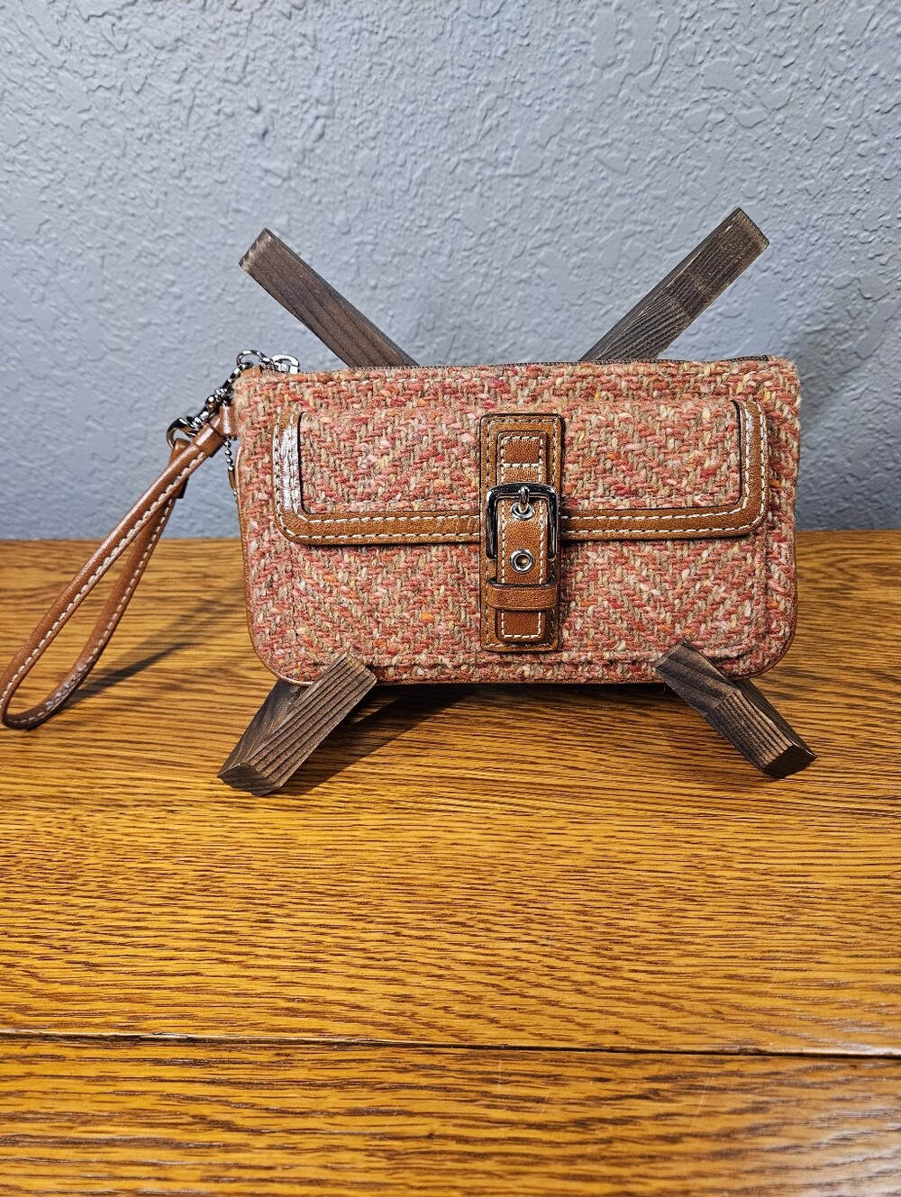 Coach Hampton Soho Herringbone Tweed Wool Wristlet